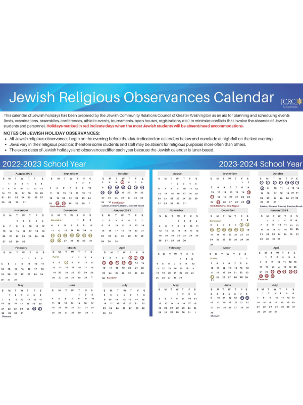 Holiday Calendar Jewish Community Relations Council of Greater Washington